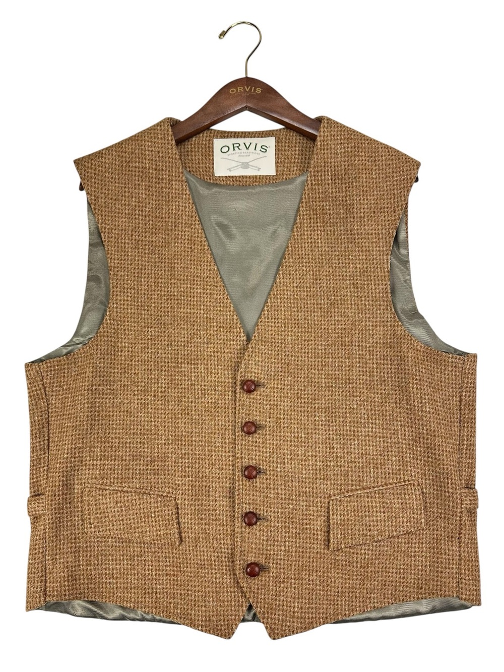 Orvis Tan/Brown Houndstooth Wool Vest